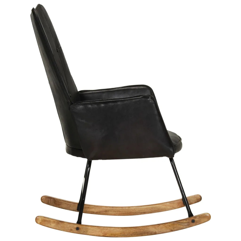 Un Fauteuil à bascule en cuir noir, qui sera parfait pour l'Allaitement de Jumeaux.