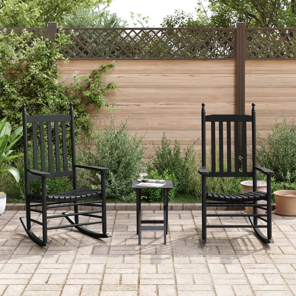 Deux Fauteuils Rocking Chair d'Extérieur noir en bois de peuplier.