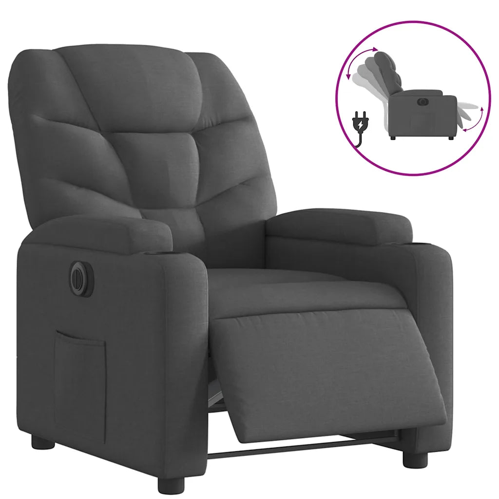 Fauteuil de relaxation noir avec porte-gobelets intégrés.