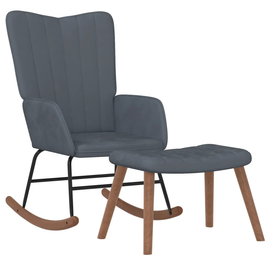 Un Rocking Chair Confortable en velours de couleur gris foncé.