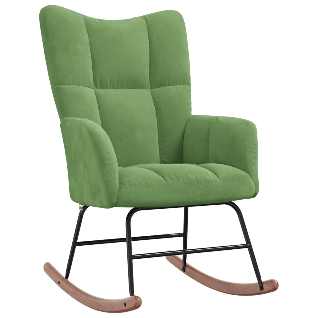 Un Rocking Chair d'Intérieur au velours vert clair élégant.