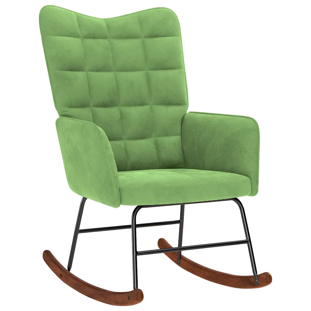 Un Fauteuil à Bascule en velours de couleurs vert clair ou Vert d'Eau