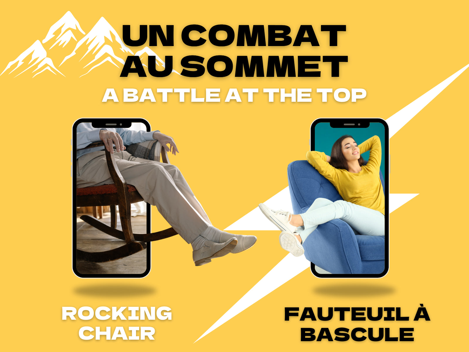 Une image qui illustre la différence entre le Fauteuil à Bascule et le Rocking Chair.